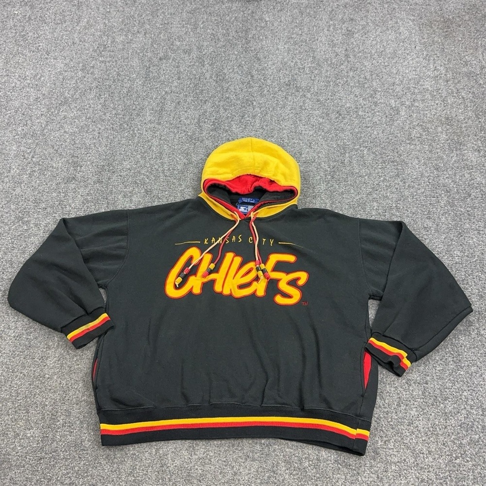 VTG Kansas City Chiefs Sweatshirt Mens L Black NFL Football Starter Script 90s